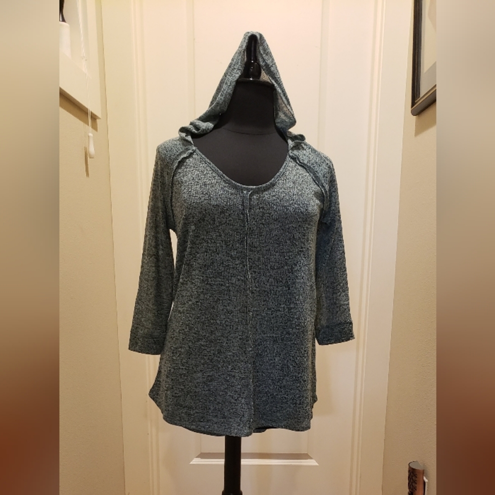 Wallflower Women's Sheer Blue Tunic Hoodie Top